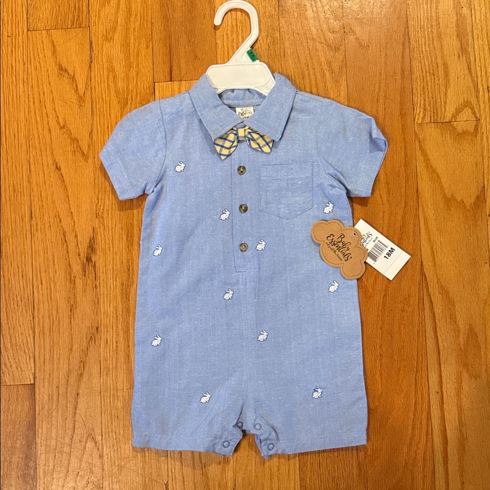 Baby Essentials Light Blue Bodysuit with Yellow Plaid Bow Tie